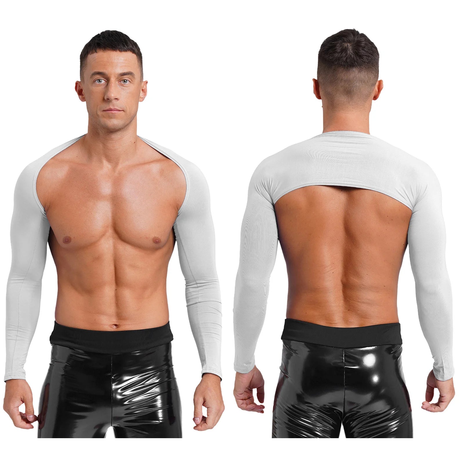 a sexy man in White Night Bus Hookup Shrug - pridevoyageshop.com - gay men's fashion, clubwear, party outfit
