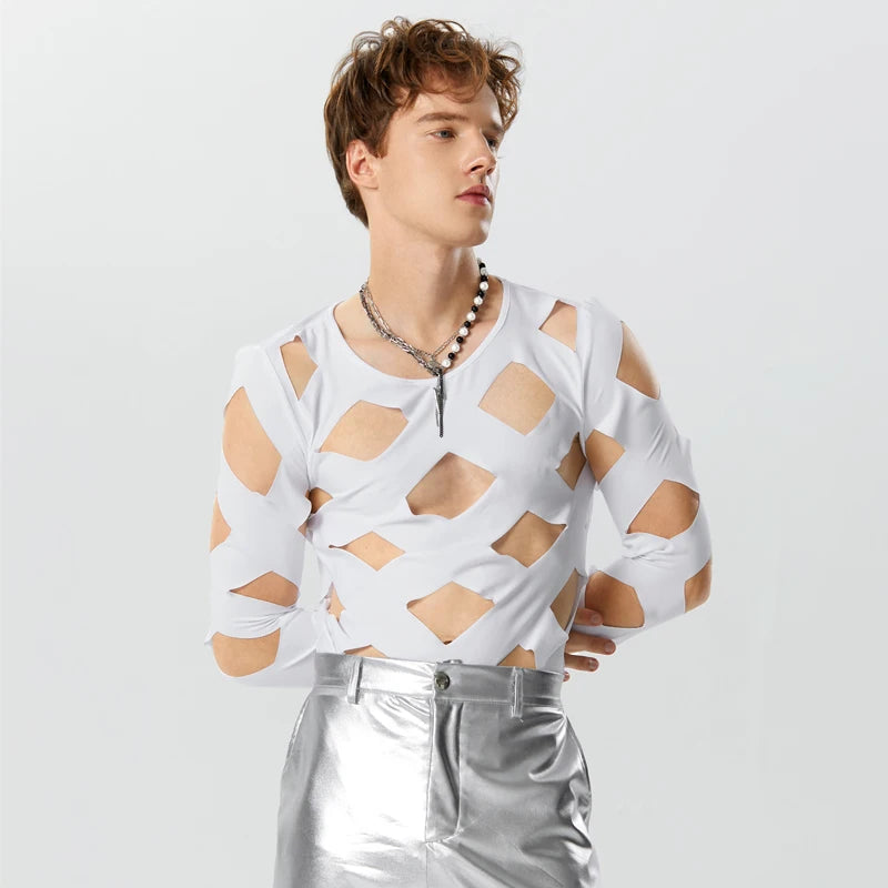 a sexy man in White No Talking Cutout Bodysuit - pridevoyageshop.com - gay men's lingerie, bodywear, fetish wear
