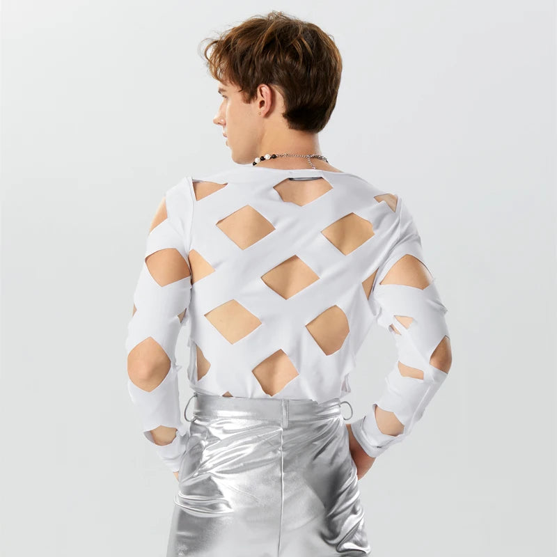 a sexy man in White No Talking Cutout Bodysuit - pridevoyageshop.com - gay men's lingerie, bodywear, fetish wear
