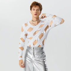 a sexy man in White No Talking Cutout Bodysuit - pridevoyageshop.com - gay men's lingerie, bodywear, fetish wear
