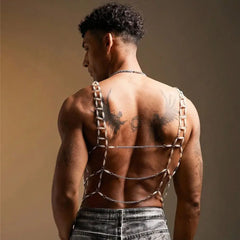 a sexy man in White Oyster Boy Fantasy Rhinestone Mesh Vest - pridevoyageshop.com - gay men's harness, fetish gear, rave outfit
