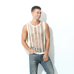 a sexy man in White Pool Queen Net Top - pridevoyageshop.com - gay men's fashion, clubwear, party outfit
