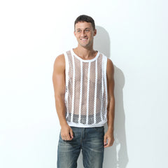 a sexy man in White Pool Queen Net Top - pridevoyageshop.com - gay men's fashion, clubwear, party outfit
