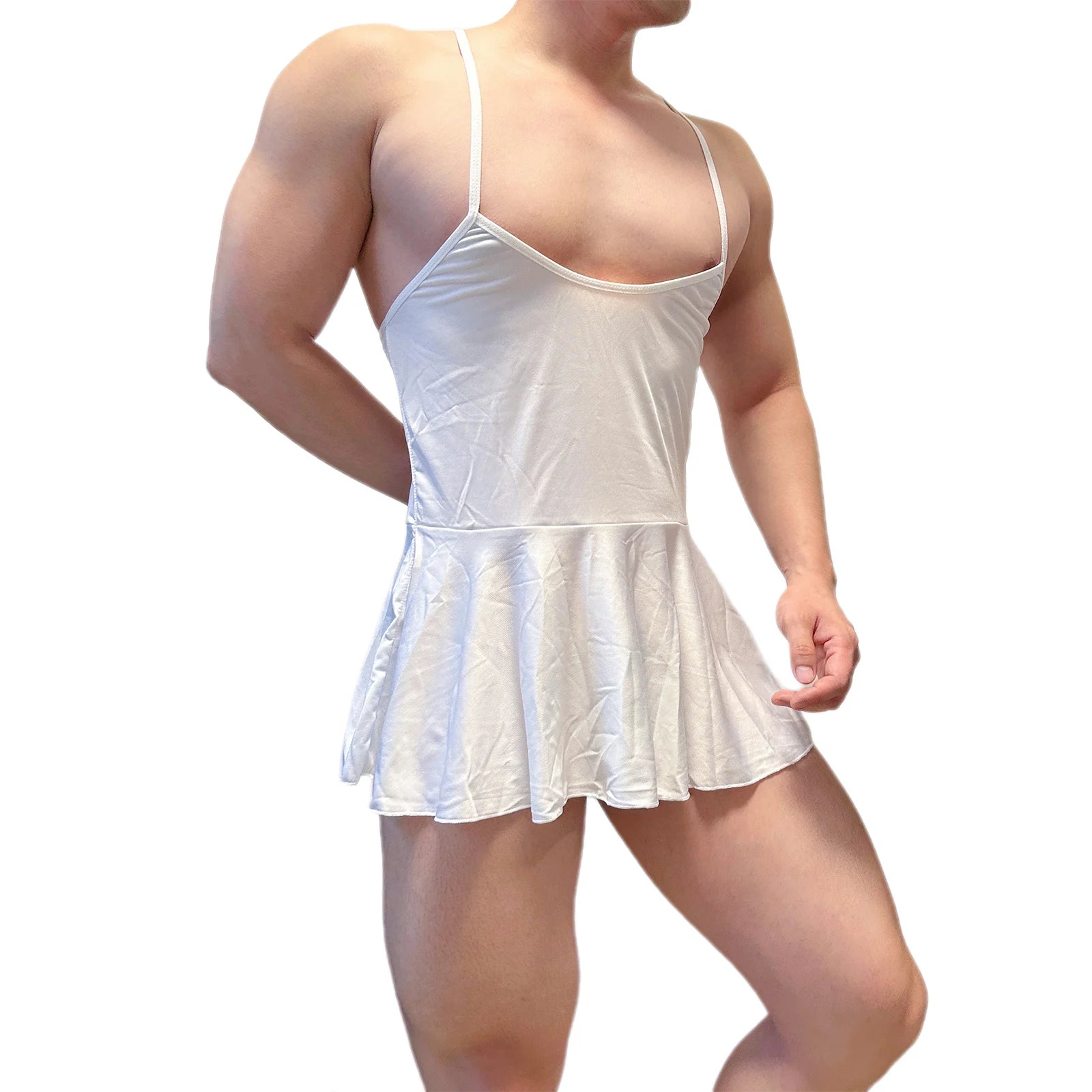 a sexy man in White Powerplay Sissy Chemise - pridevoyageshop.com - gay men's lingerie, bodywear, fetish wear
