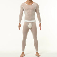 a sexy man in White Runway Nude-Illusion Mesh Set - pridevoyageshop.com - gay men's fashion, clubwear, party outfit
