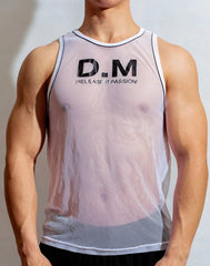 a sexy man in White The DM Is Open Mesh Tank - pridevoyageshop.com - gay men's fashion, clubwear, party outfit
