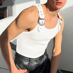 a sexy man in White Warehouse Code Harness Top - pridevoyageshop.com - gay men's harness, fetish gear, rave outfit
