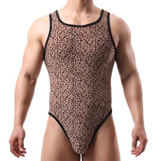 a sexy man in Wild Tamer Night Hunt Leopard Tank Bodysuit – pridevoyageshop.com – gay men’s harness, lingerie and fetish wear