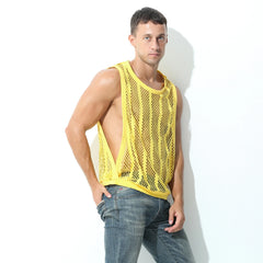 a sexy man in Yellow Pool Queen Net Top - pridevoyageshop.com - gay men's fashion, clubwear, party outfit
