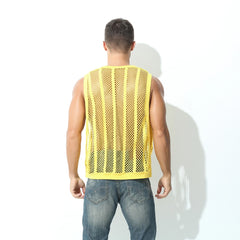 a sexy man in Yellow Pool Queen Net Top - pridevoyageshop.com - gay men's fashion, clubwear, party outfit
