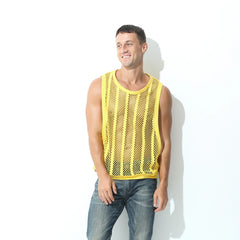 a sexy man in Yellow Pool Queen Net Top - pridevoyageshop.com - gay men's fashion, clubwear, party outfit
