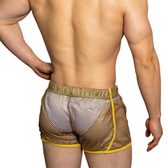 a sexy man in army green DM Men’s Trade Bait See-Thru Mesh Shorts – pridevoyageshop.com – gay men’s sexy swim briefs, trunks, board shorts, and bikinis
