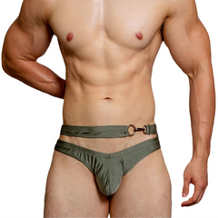 a sexy man in army green DM Mens Hook & Dive Double-Strap Swim Brief - pridevoyageshop.com - gay men’s thongs, boxers, briefs and jockstraps