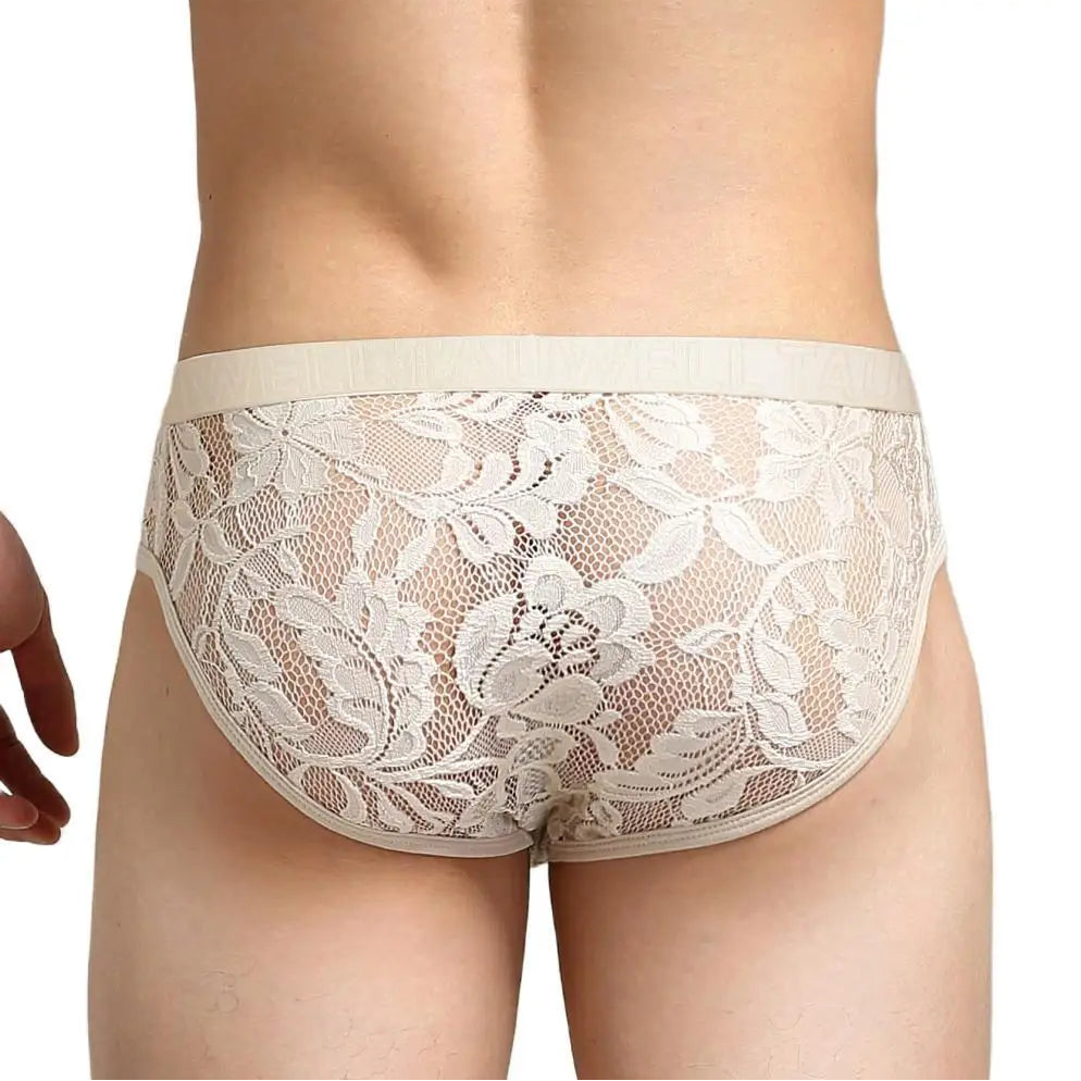 a sexy man in beige Men’s Lace Peek-a-Boo Briefs - pridevoyageshop.com - gay men’s thongs, boxers, briefs and jockstraps