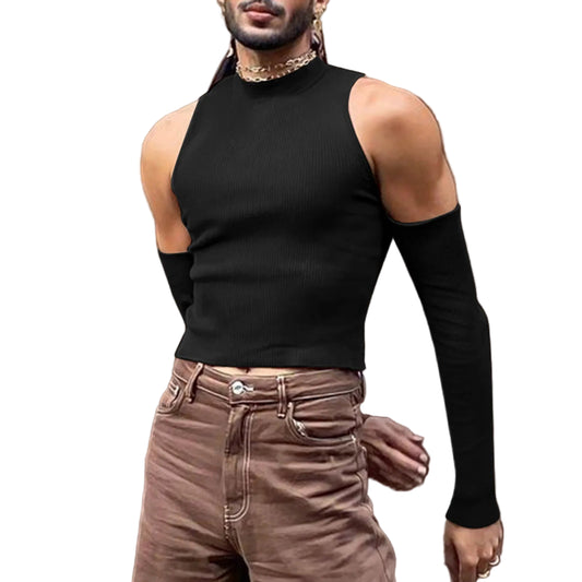a sexy man in black Archive Crush Shoulderless Rib Top - pridevoyageshop.com - gay men’s harness, lingerie and fetish wear