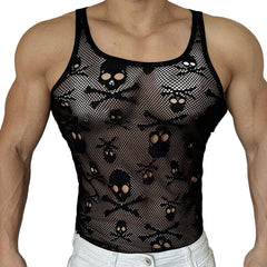 a sexy man in black Bad to the Bone Boys Mesh Tank – pridevoyageshopcom – gay mens clubwear mesh tanks crop tops fashion tops partywear activewear