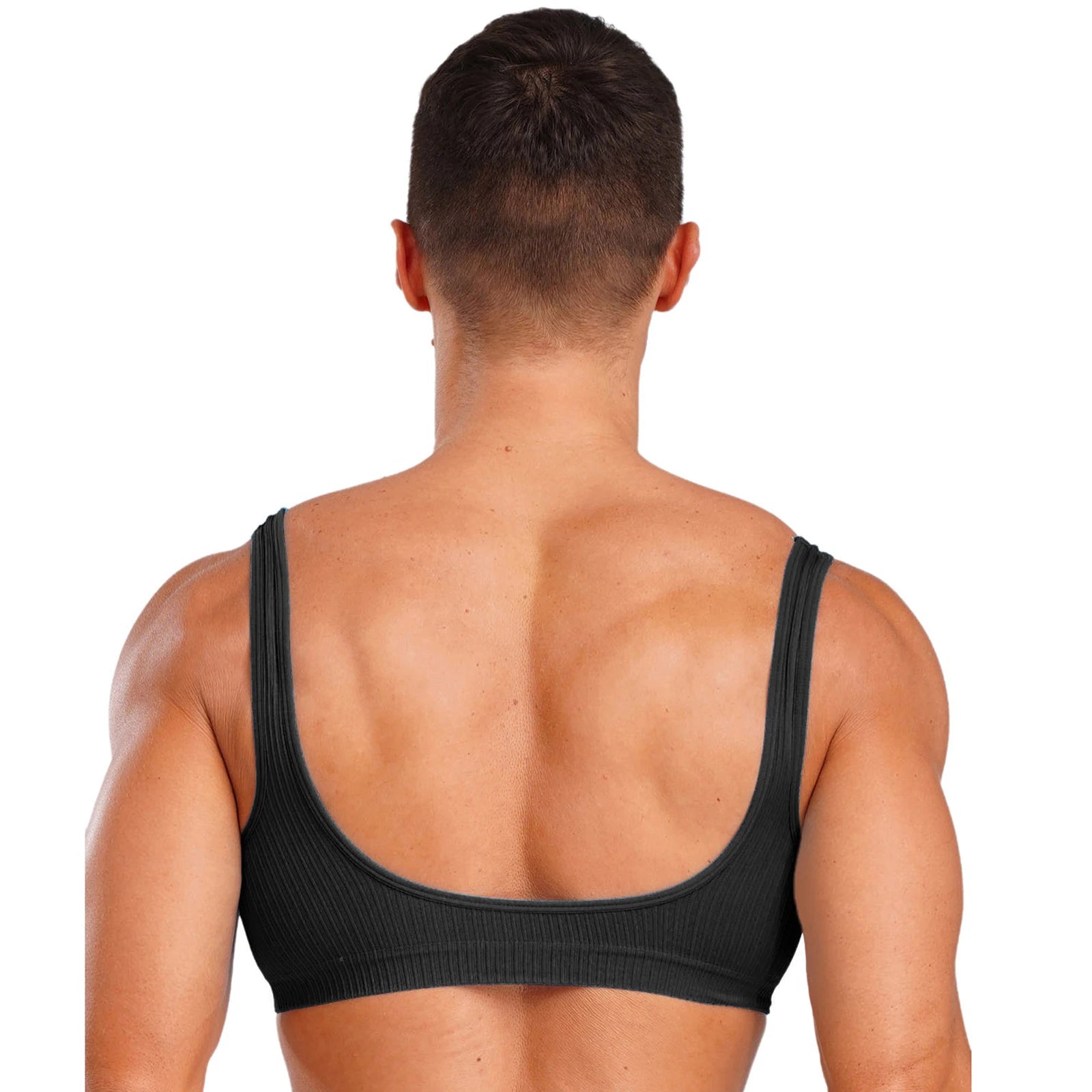 a sexy man in black Boytoy Deep Scoop Rib Vest - pridevoyageshop.com - gay men’s harness, lingerie and fetish wear