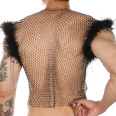 a sexy man in black Cherub Wing Feather Mesh Tank - pridevoyageshop.com - gay men’s harness, lingerie and fetish wear