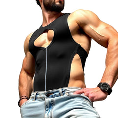 a sexy man in black Chest Code Front-Zip Body - pridevoyageshop.com - gay men’s harness, lingerie and fetish wear