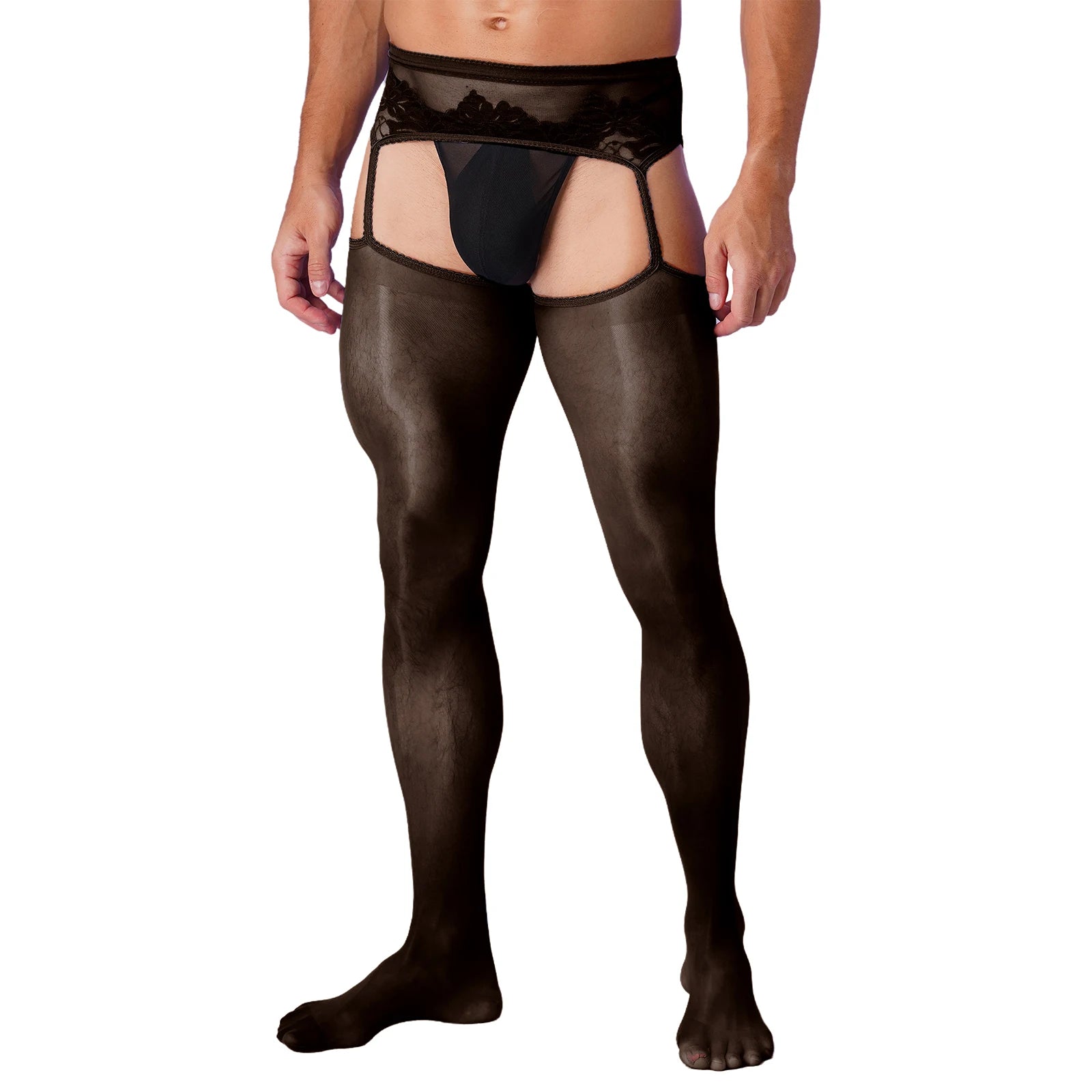 a sexy man in black Club Darling Garter Hose - pridevoyageshop.com - gay men’s harness, lingerie and fetish wear