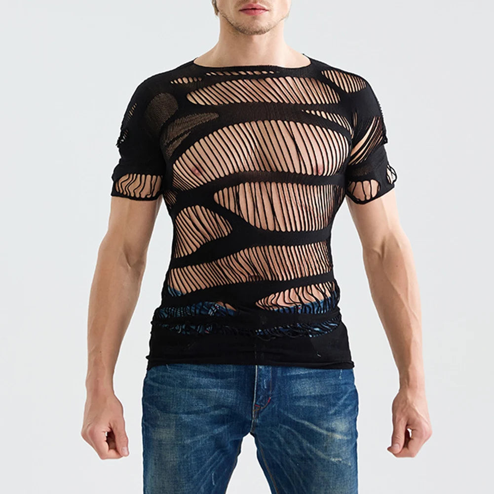 a sexy man in black Club Strip Down Mesh Tee - pridevoyageshop.com - gay men’s harness, lingerie and fetish wear