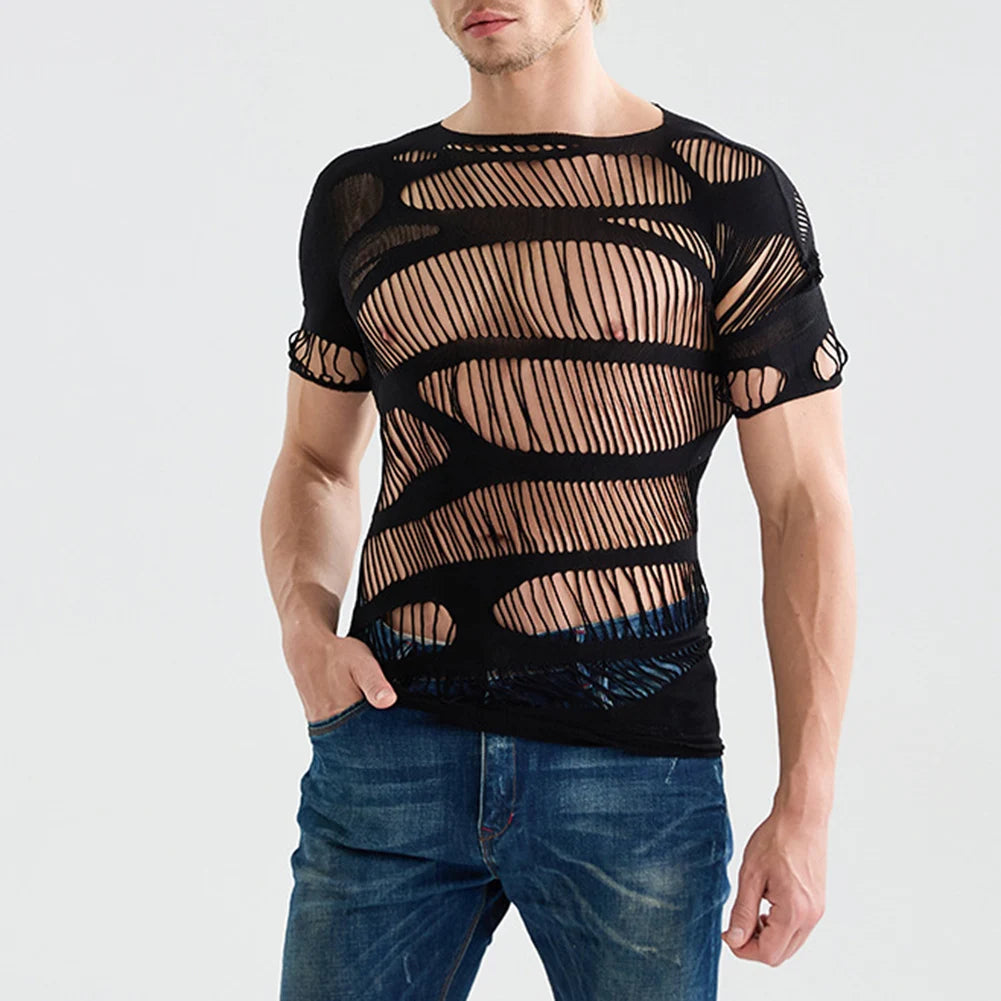a sexy man in black Club Strip Down Mesh Tee - pridevoyageshop.com - gay men’s harness, lingerie and fetish wear