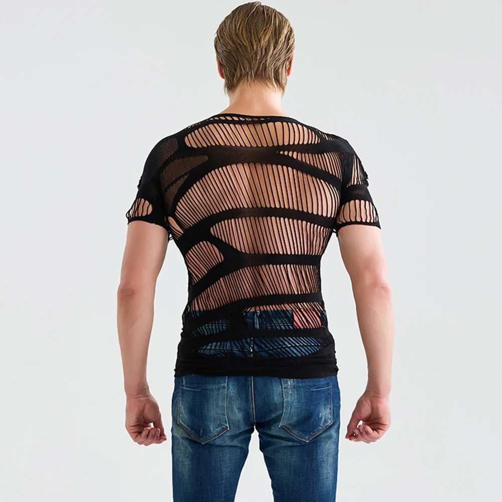a sexy man in black Club Strip Down Mesh Tee - pridevoyageshop.com - gay men’s harness, lingerie and fetish wear