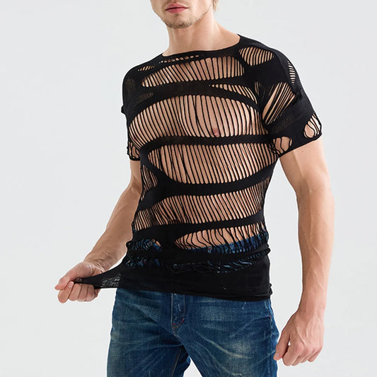 a sexy man in black Club Strip Down Mesh Tee - pridevoyageshop.com - gay men’s harness, lingerie and fetish wear