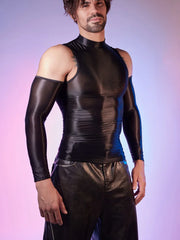 a sexy man in black Cold-Shoulder Servo Liquid Metal Top - pridevoyageshop.com - gay men’s harness, lingerie and fetish wear