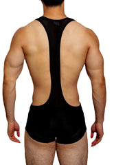 a sexy man in black DM Men’s Powerline Y-Back Mesh Singlet – pridevoyageshop.com – gay men’s harness, lingerie and fetish wear
