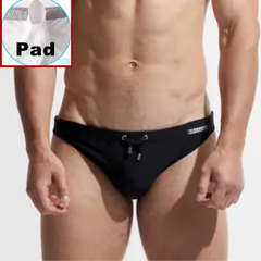 a sexy man in black Desmiit Men’s After Hours Aquatics Briefs with pad - pridevoyageshop.com - gay men’s sexy swim briefs, trunks, board shorts, and bikinis