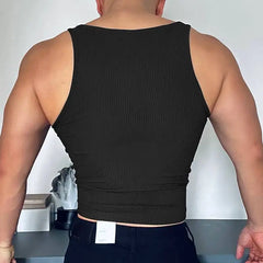 a sexy man in black Easy Out Zip Rib Crop Top - pridevoyageshop.com - gay men’s harness, lingerie and fetish wear