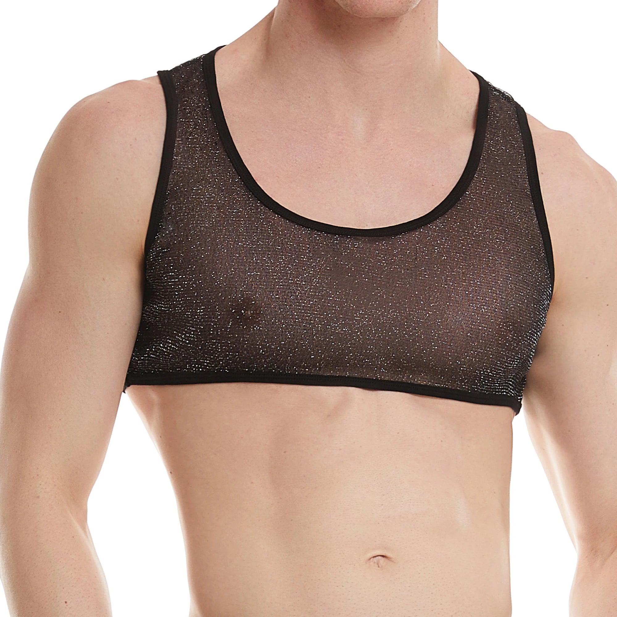a sexy man in black Fire Island Flicker Micro Crop - pridevoyageshop.com - gay men’s harness, lingerie and fetish wear