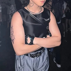 a sexy man in black Follow Me Home Lace-Up Club Vest – pridevoyageshop.com – gay men’s harness, lingerie and fetish wear