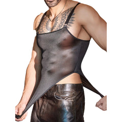 a sexy man in black Glaze Satin Square-Neck Bodysuit – pridevoyageshop.com – gay men’s harness, lingerie and fetish wear