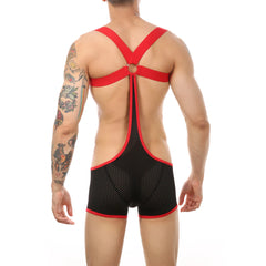 a sexy man in black Hookup Mesh Harness Singlet – pridevoyageshop.com – gay men’s harness, lingerie and fetish wear