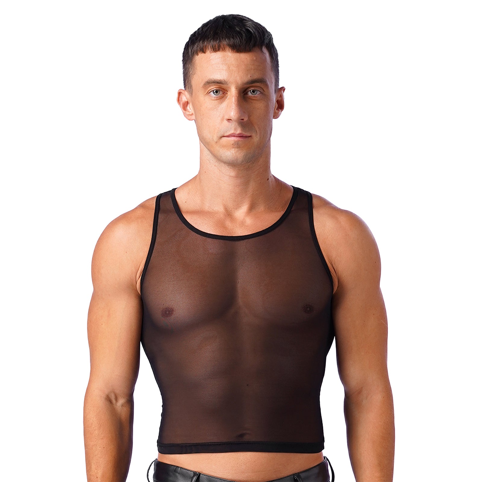 a sexy man in black Locker Room Mirage Sheer Crop Tank - pridevoyageshop.com - gay men’s harness, lingerie and fetish wear