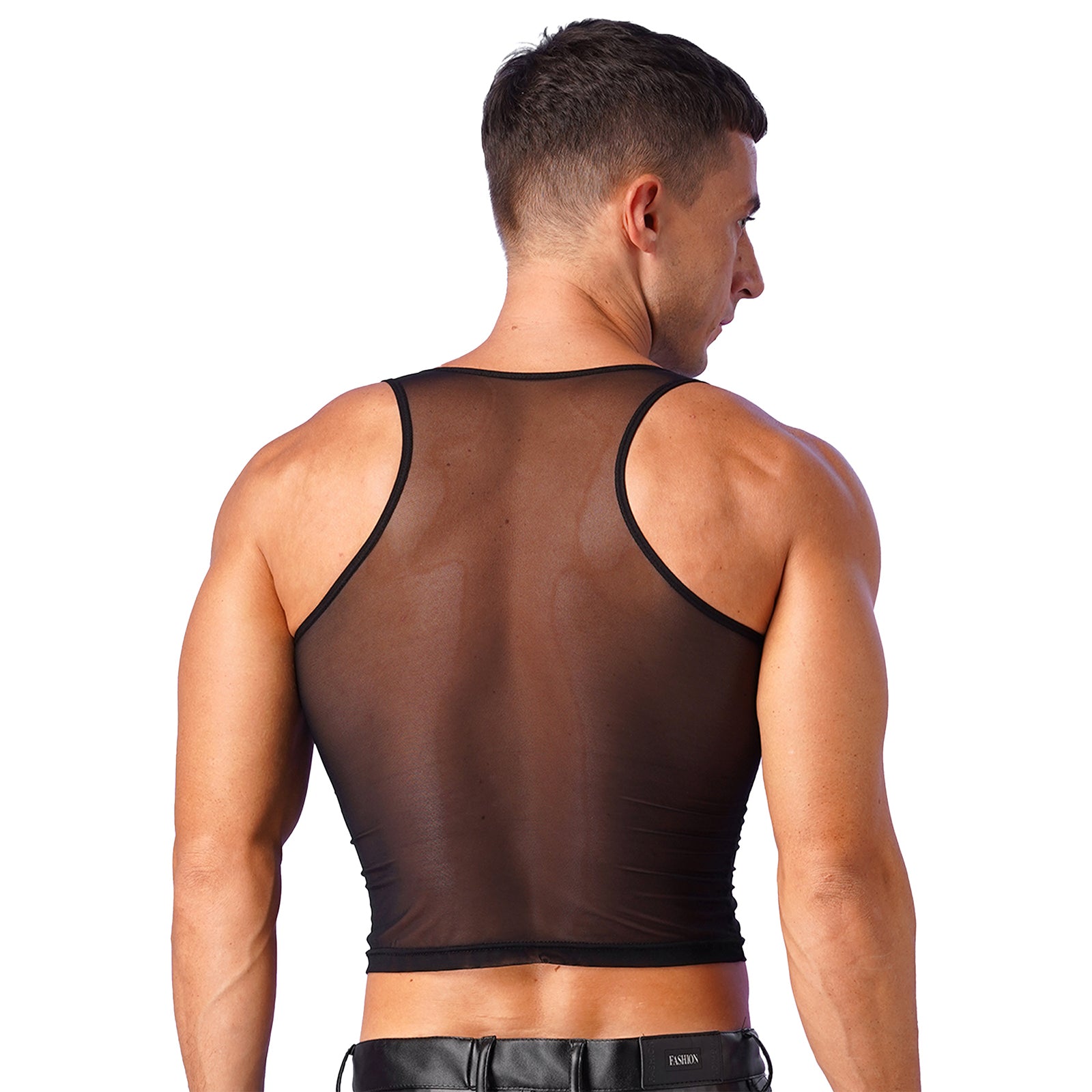 a sexy man in black Locker Room Mirage Sheer Crop Tank - pridevoyageshop.com - gay men’s harness, lingerie and fetish wear
