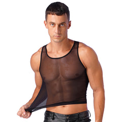 a sexy man in black Locker Room Mirage Sheer Crop Tank - pridevoyageshop.com - gay men’s harness, lingerie and fetish wear