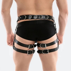 a sexy man in black Men’s Assignment Garter Harness – pridevoyageshop.com – gay men’s harness, lingerie and fetish wear