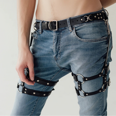a sexy man in black Men’s Assignment Garter Harness – pridevoyageshop.com – gay men’s harness, lingerie and fetish wear