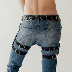 a sexy man in black Men’s Assignment Garter Harness – pridevoyageshop.com – gay men’s harness, lingerie and fetish wear