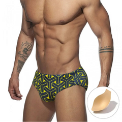 a sexy man in black Men’s Brickhouse Booty Swim Briefs with pad - pridevoyageshop.com - gay men’s sexy swim briefs, trunks, board shorts, and bikinis