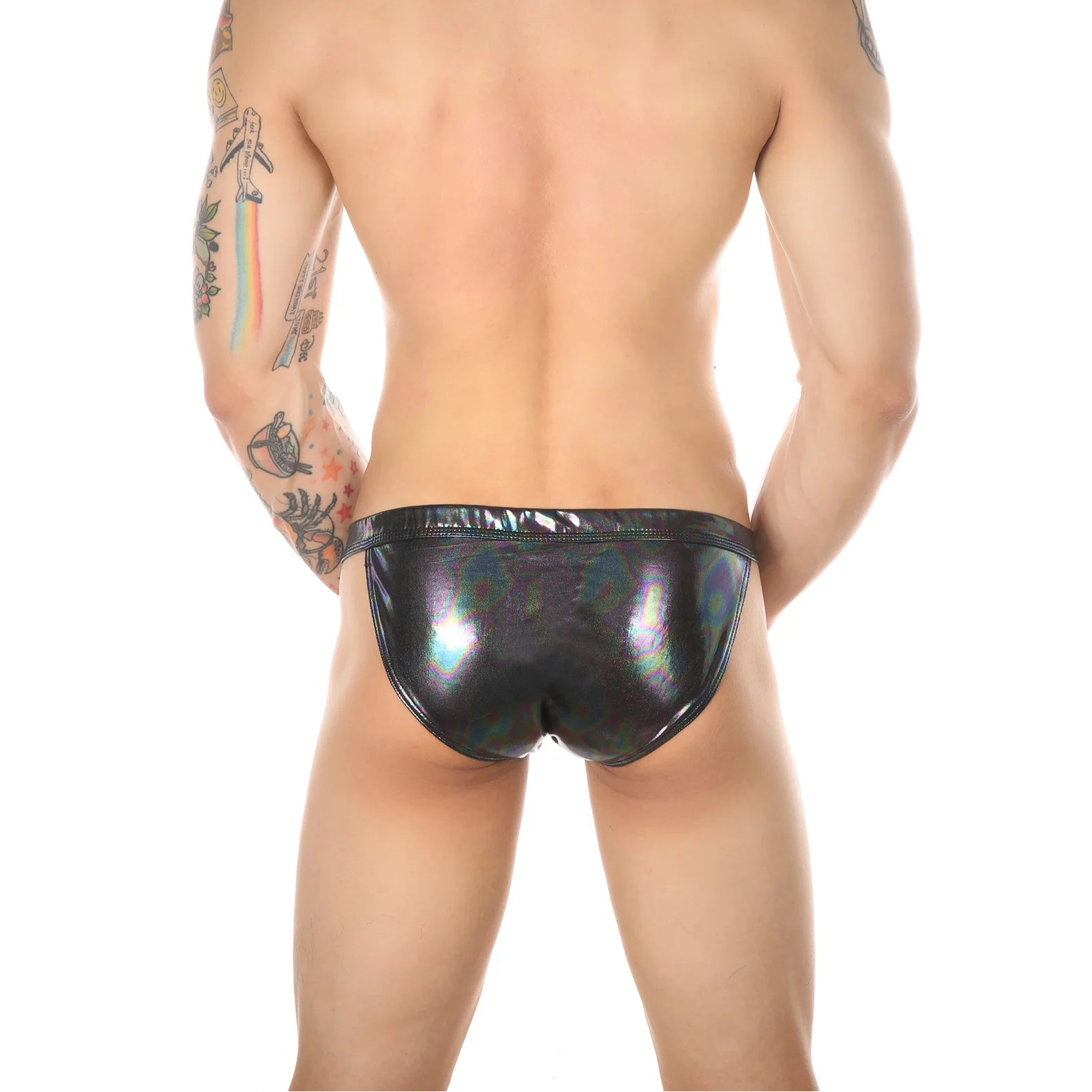 a sexy man in black Men’s Buck Me Swim Briefs - pridevoyageshop.com - gay men’s sexy swim briefs, trunks, board shorts, and bikinis