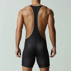 a sexy man in black Men’s Championship Chest-Band Singlet – pridevoyageshop.com – gay men’s harness, lingerie and fetish wear