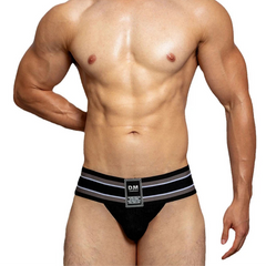 a sexy man in black Men’s D.M. Label Stripe Jock Briefs - pridevoyageshop.com - gay men’s thongs, boxers, briefs and jockstraps