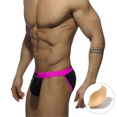 a sexy man in black Men’s Forbidden Fruit Bikini Swim Briefs with pad - pridevoyageshop.com - gay men’s sexy swim briefs, trunks, board shorts, and bikinis