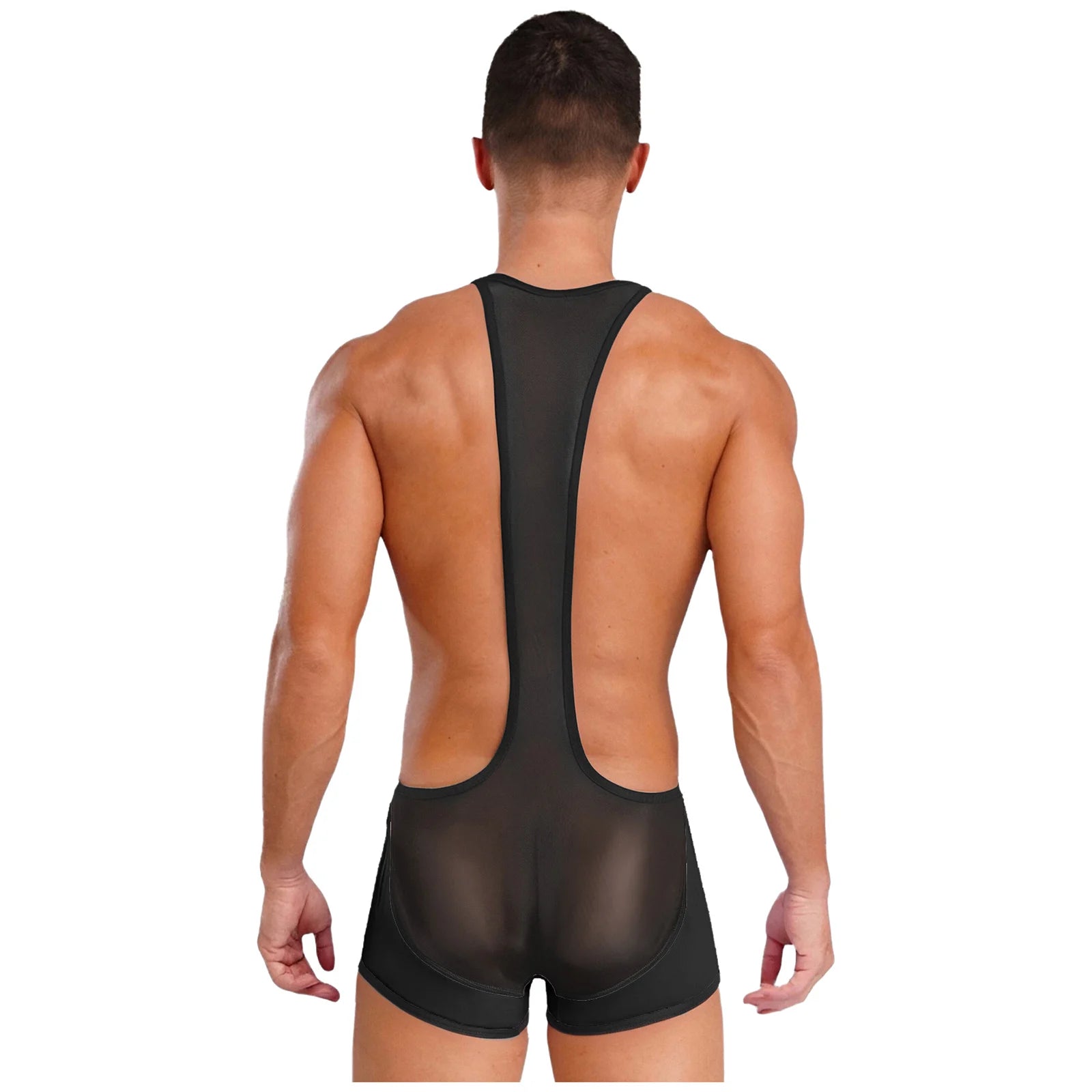 a sexy man in black Men’s Glimpse Cutout Mesh Singlet – pridevoyageshop.com – gay men’s harness, lingerie and fetish wear