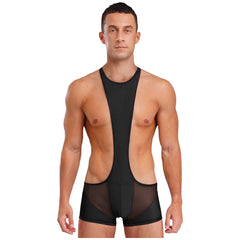 a sexy man in black Men’s Glimpse Cutout Mesh Singlet – pridevoyageshop.com – gay men’s harness, lingerie and fetish wear