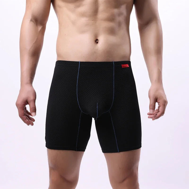 a sexy man in black Men's Glory Big Pouch Waffle-Knit Long Boxers - pridevoyageshop.com - gay men’s thongs, boxers, briefs and jockstraps
